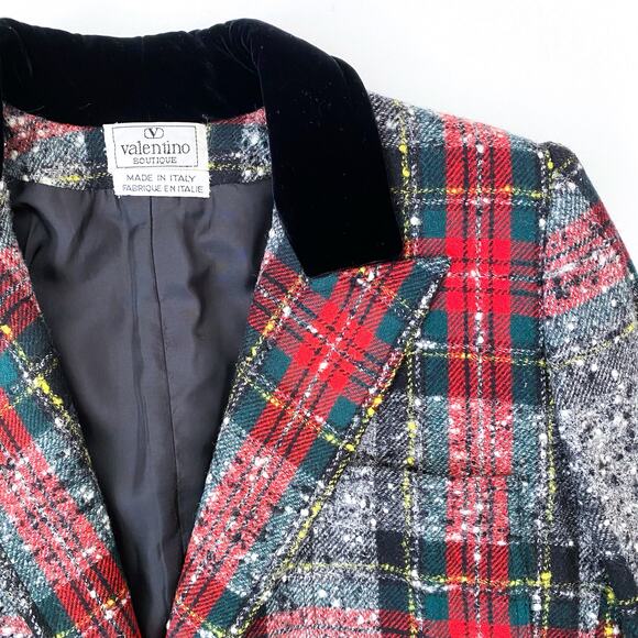 Valentino Vintage Plaid Wool Blazer Women’s Size 8 Checkered Jacket Button Front - Picture 4 of 7